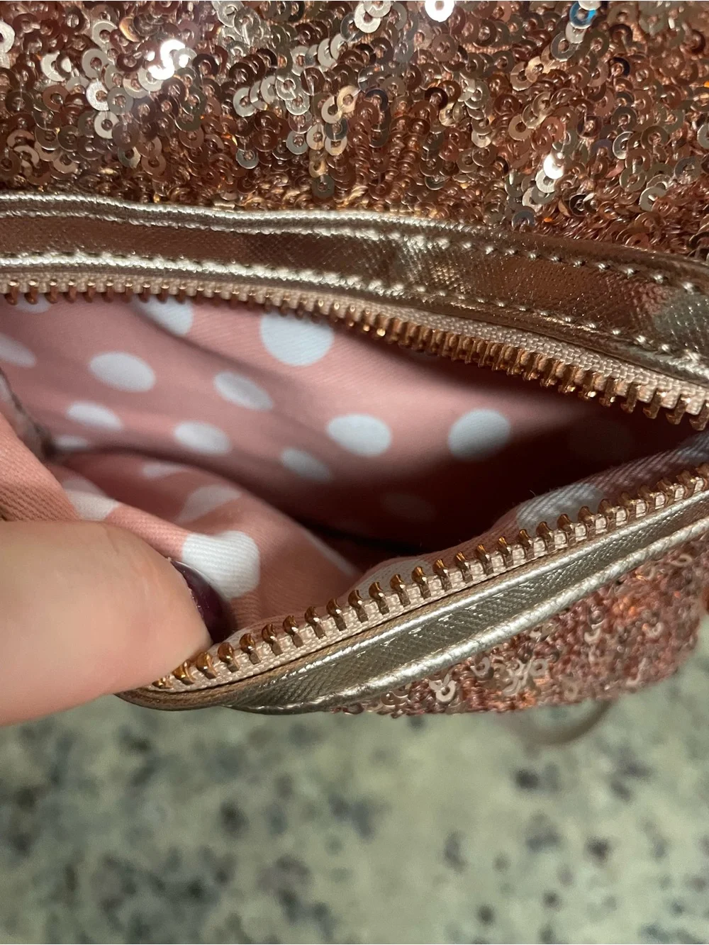 Disney Parks Loungefly Rose Gold Sequined Minnie Mouse Mini Backpack collectible